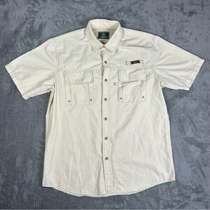 GH Bass Shirt Men's Large Beige Cream Short Sleeve Button Up Fishing Camping